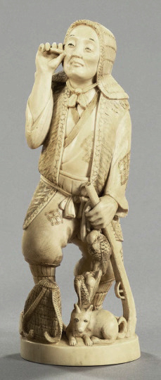 Appraisal: Large Japanese Meiji Elaborately Carved Tusk Ivory Figure of a