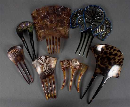 Appraisal: Group of tortoiseshell and celluloid hair combs Estimate - Any