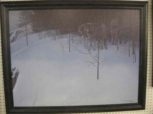 Appraisal: Robert Bateman giclee on canvas ''Clear Night-Wolves'' of image area