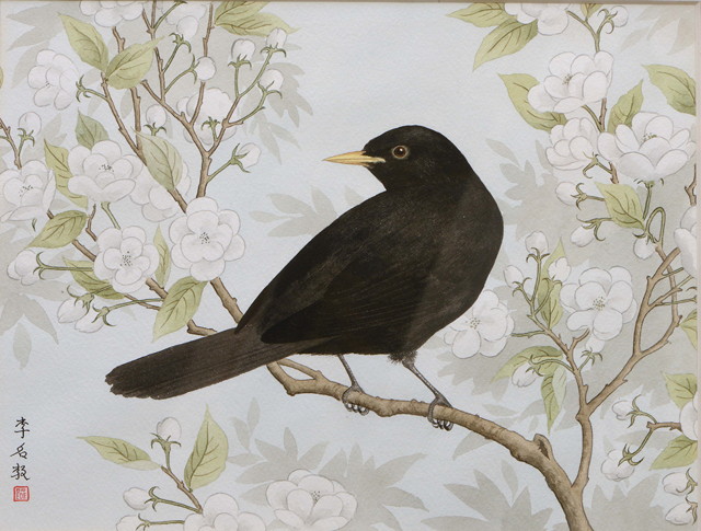 Appraisal: Basil Ede British b Blackbird on blossom branchmonogrammed 'BR EDE'