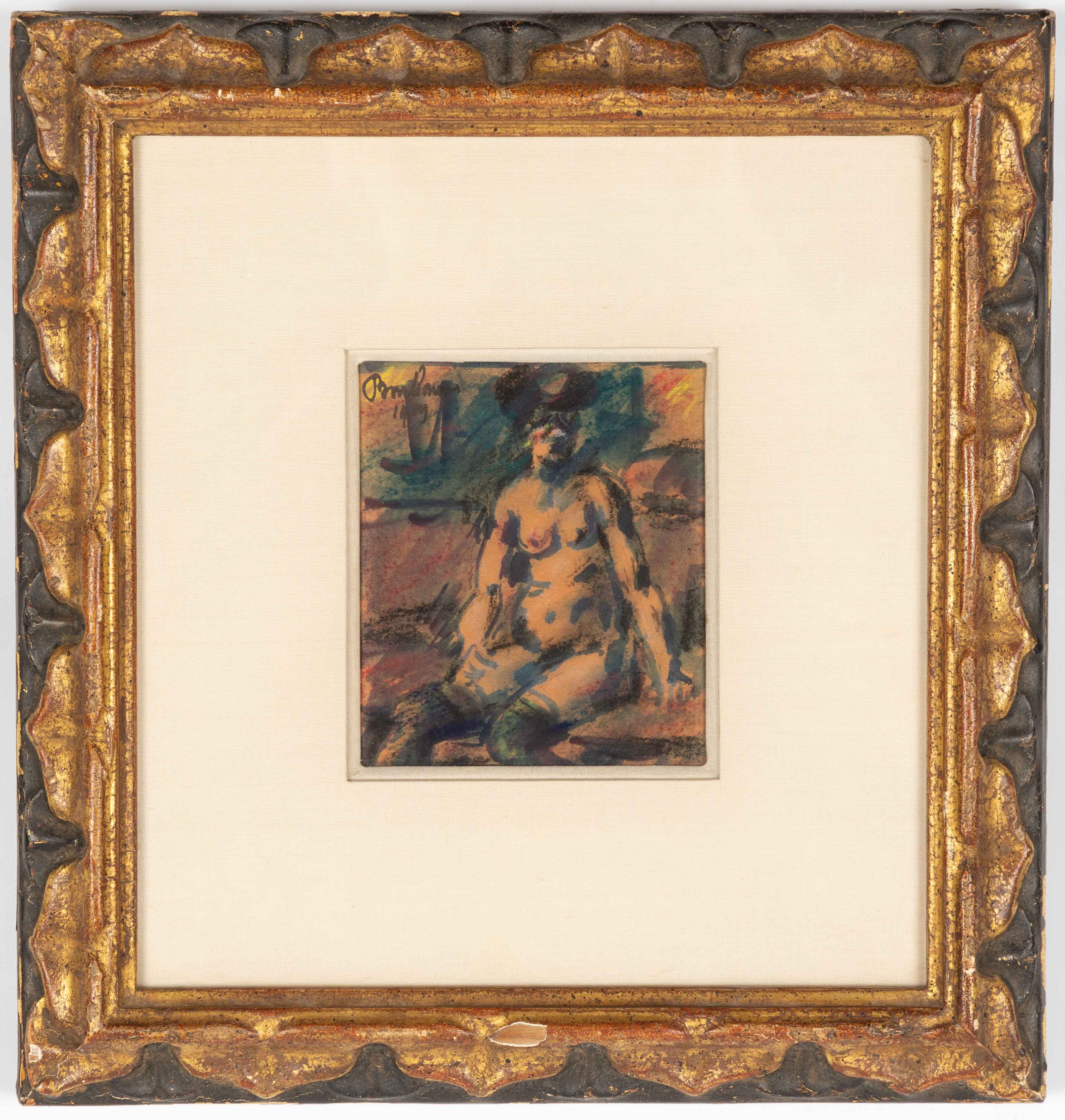 Appraisal: LEON BONHOMME - FEMALE NUDE watercolor on paper signed and