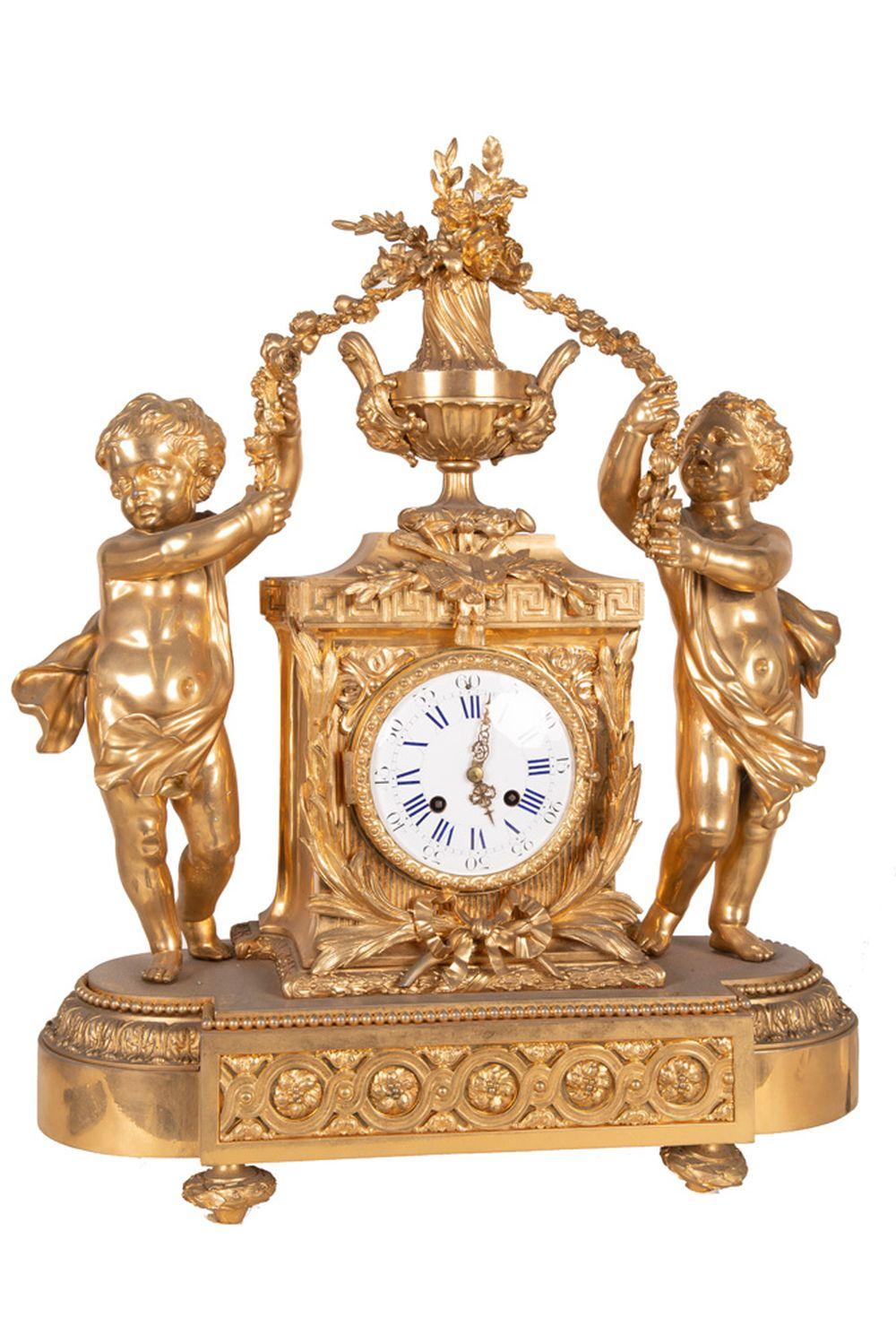 Appraisal: FRENCH STYLE GILT BRONZE FIGURAL MANTLE CLOCKin the Louis XVI