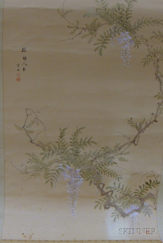 Appraisal: Japanese Wisteria Scroll Painting late th century