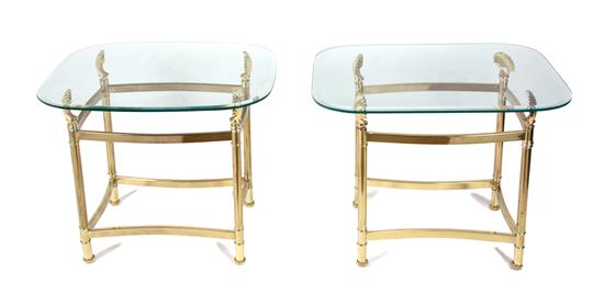 Appraisal: Sale Lot A Pair of Glass Top Brass Occasional Tables