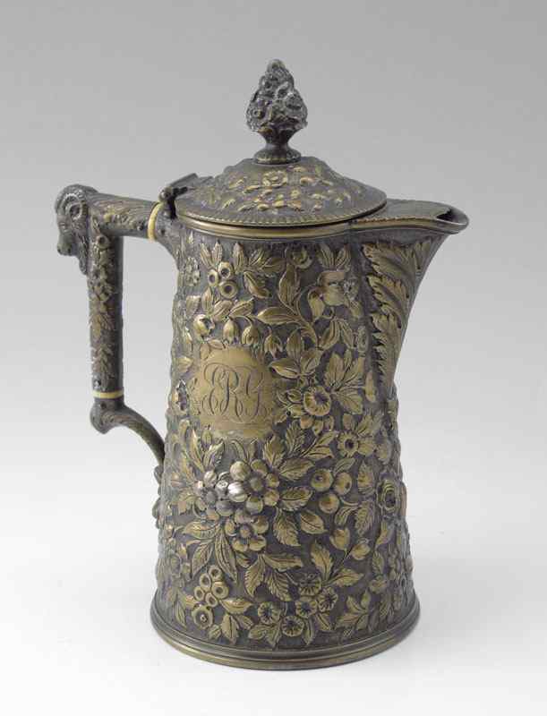 Appraisal: BAILEY CO FLORAL REPOUSSE STERLING COFFEE POT Bronzed finish with