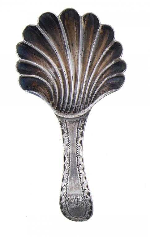 Appraisal: A GEORGE III SILVER BRIGHT CUT CADDY SPOON with shell