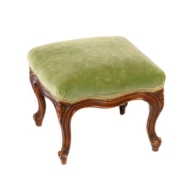 Appraisal: A French Provincial style green-upholstered footstool height in width in