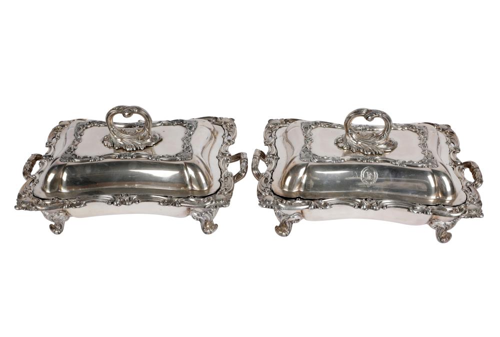 Appraisal: TWO SILVER-PLATE COVERED ENTREESeach with pictorial maker's mark spread-winged eagle