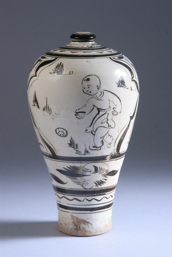 Appraisal: CHINESE CIZHOU STONEWARE MEIPING Song dynasty Painted to depict children