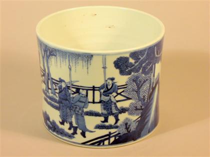 Appraisal: Chinese blue and white brush pot th century Of large