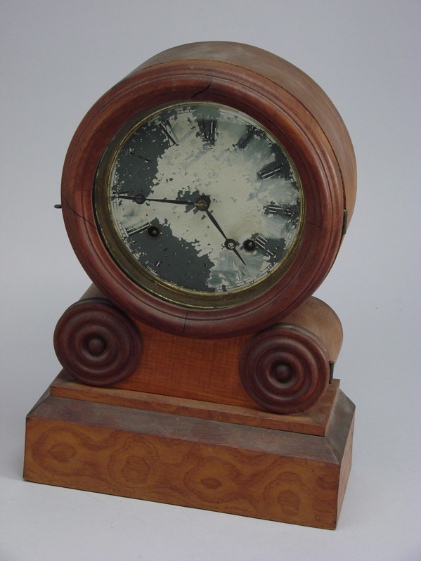 Appraisal: WOODEN MANTEL CLOCK th CenturyIn pine Circular face as is