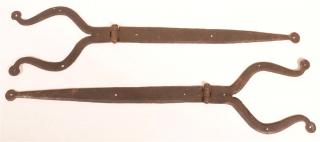 Appraisal: Pair of Wrought Iron Ram's Horn Strap Hinges Pair of