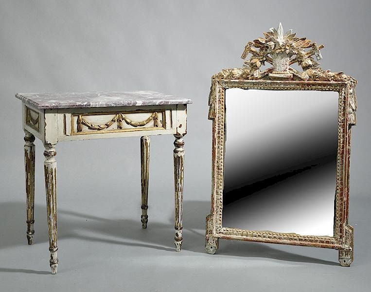 Appraisal: French Mirror and French Louis XVI Style Table Two piece