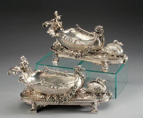 Appraisal: A pair of silver plated table centerpiecesafter the antique Each