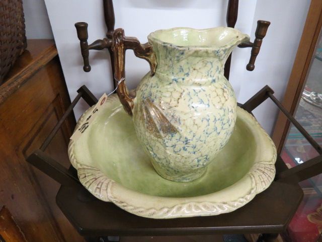 Appraisal: Early Spongeware Pitcher Bowl Set possibly Roseville diameter in reproduction