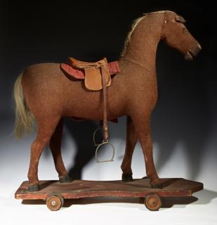 Appraisal: Child's Burlap and Leather Riding Pull Horse Toy th c