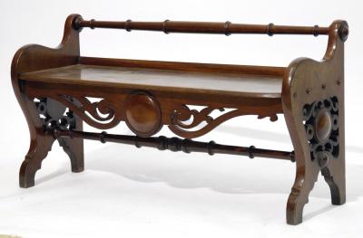 Appraisal: A VICTORIAN MAHOGANY HALL BENCH the open back with ring