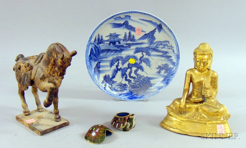 Appraisal: Four Asian Decorative Items a Chinese blue and white landscape