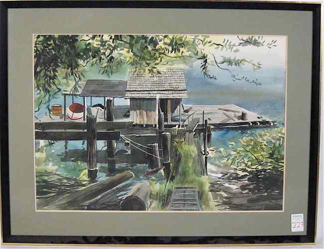 Appraisal: TIDALWATER DOCK WATERCOLOR ON PAPER Oregon th century image measures