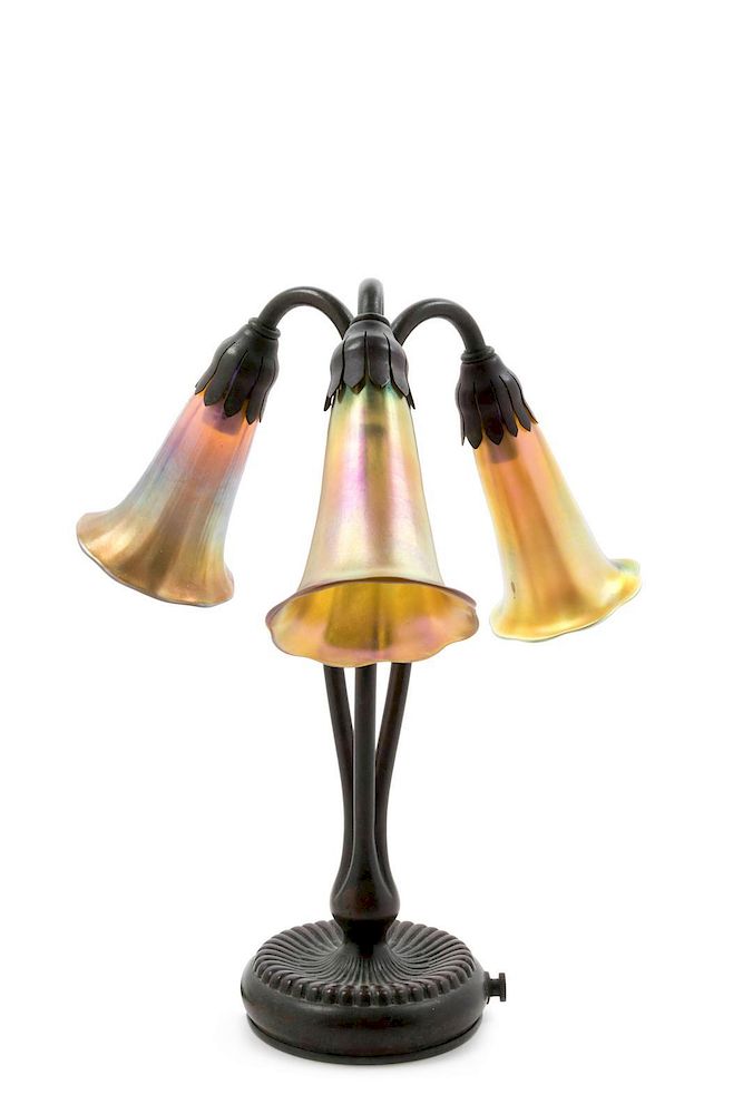 Appraisal: Tiffany Studios American Early th Century Three-Light Lily Lamp Tiffany