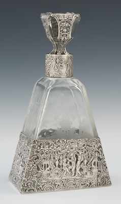 Appraisal: A German Large Silver Mounted Etched Crystal Wine Decanter by