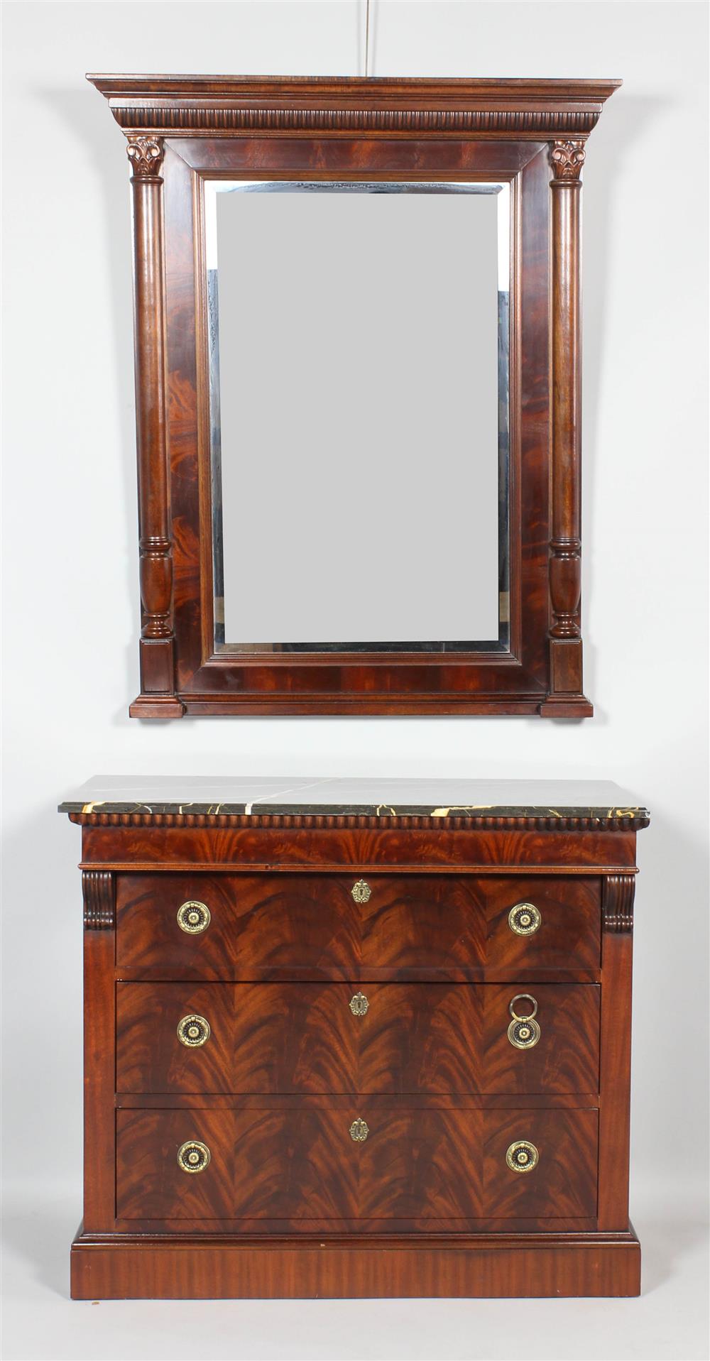 Appraisal: HENREDON EMPIRE STYLE MAHOGANY MARBLE TOP CHEST OF DRAWERS WITH