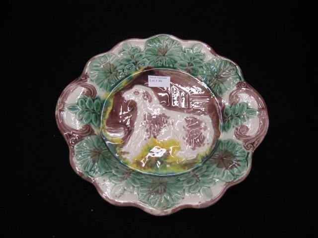 Appraisal: Majolica Art Pottery Plate dog in center foliage border ''