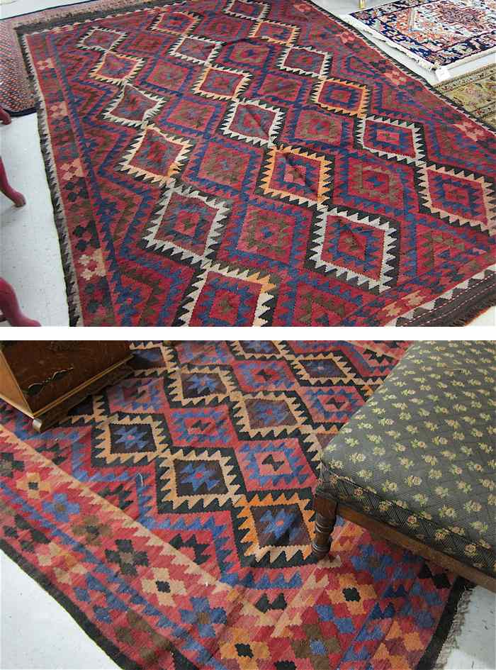 Appraisal: TWO KILIM FLATWEAVE CARPET hand woven in similar geometric designs