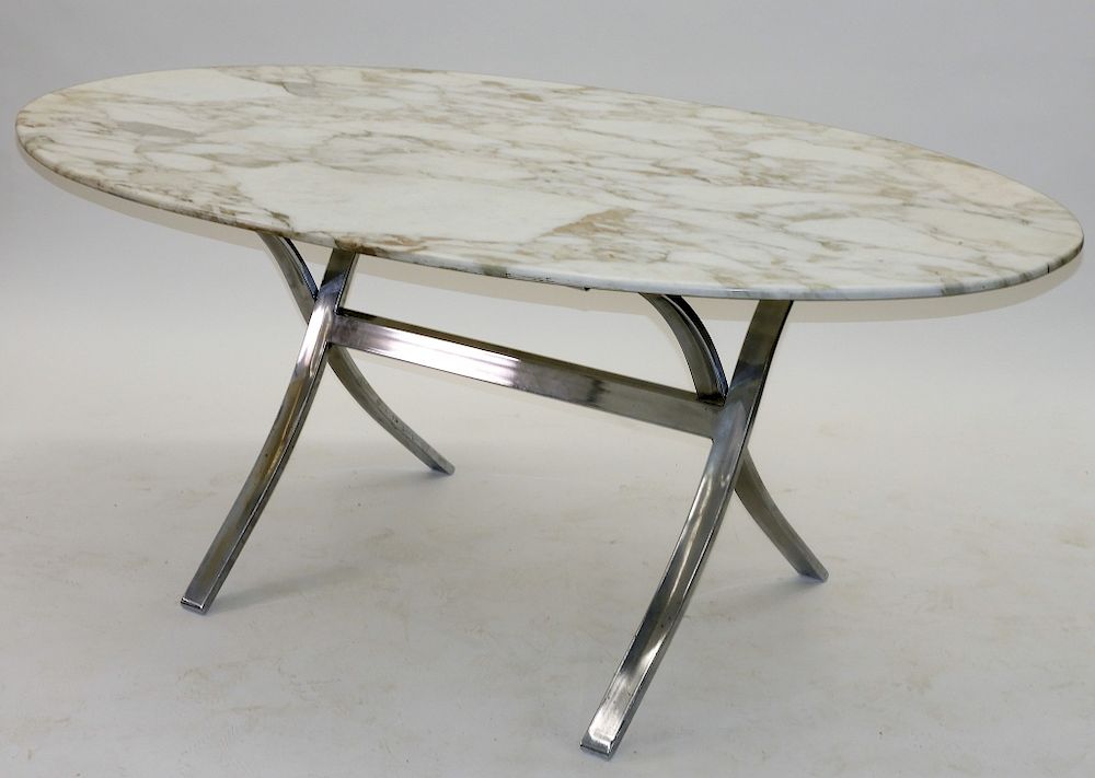 Appraisal: American Modernist Chrome Sawbuck Marble Table United States th Century