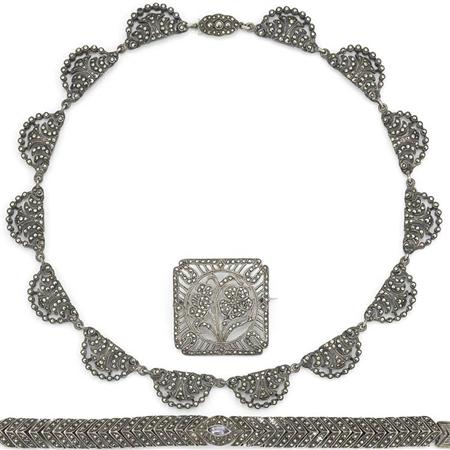 Appraisal: Group of Sterling Silver and Marcasite Jewelry Estimate -