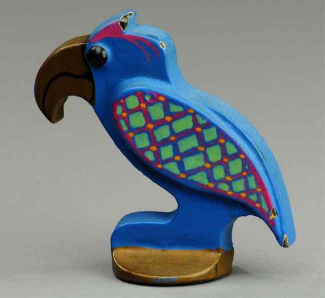 Appraisal: PARROT PAPER WEIGHT Hand painted in blue and gold multi-patterned