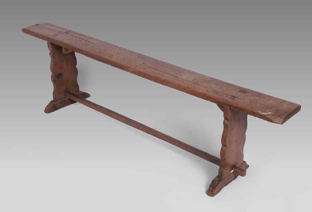 Appraisal: ANTIQUE ENGLISH LONG BENCH Thru tenon side legs joined by