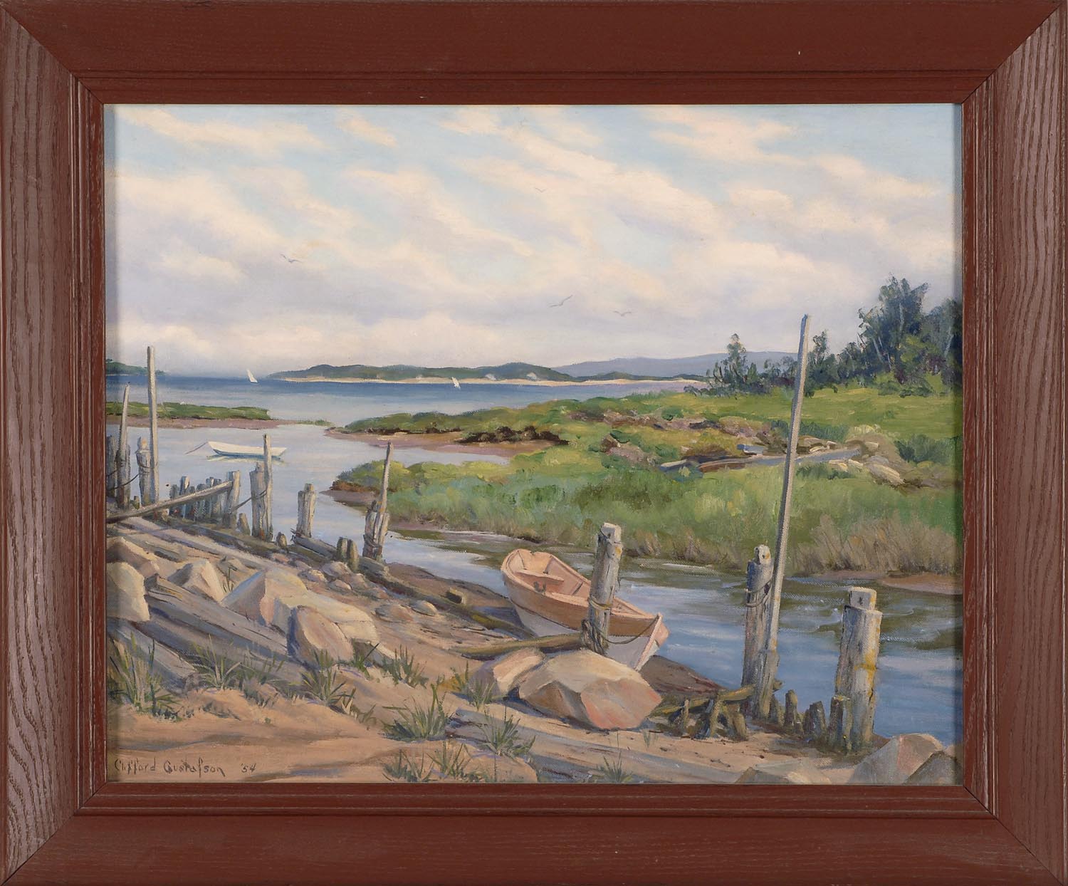 Appraisal: FRAMED PAINTING CLIFFORD GUSTAFSON American - Marsh and river view