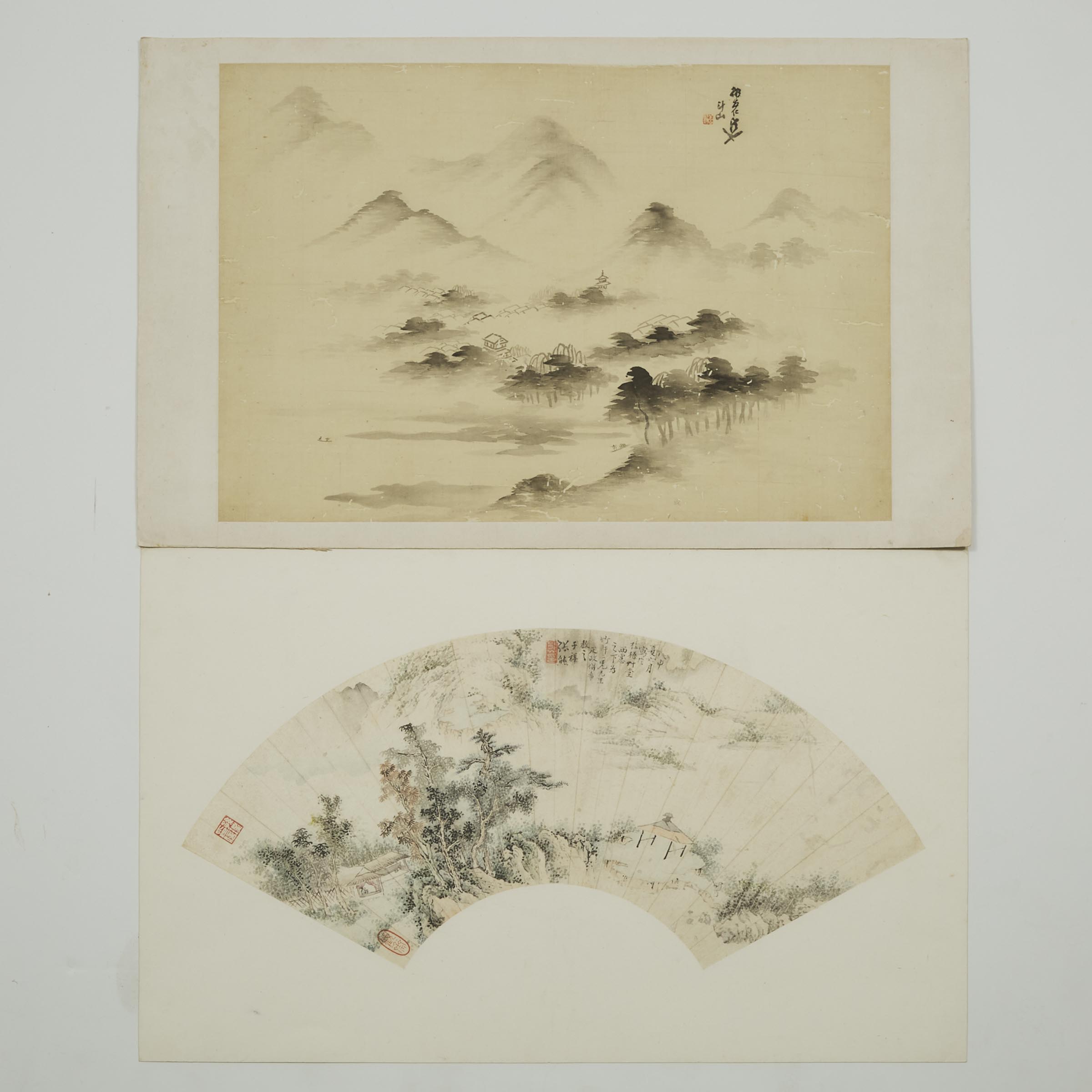 Appraisal: Li Doushan - Landscape Fan Painting Together with Zhang Xiong