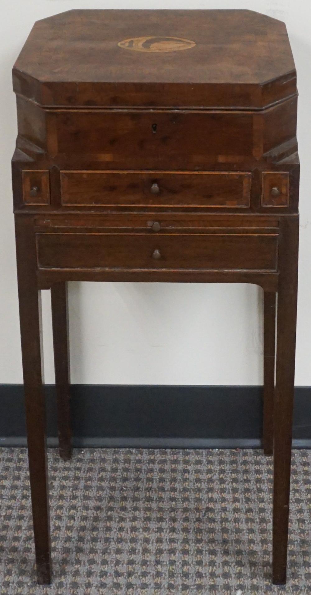 Appraisal: George III Style Inlaid Mahogany Cellarette on Stand x x