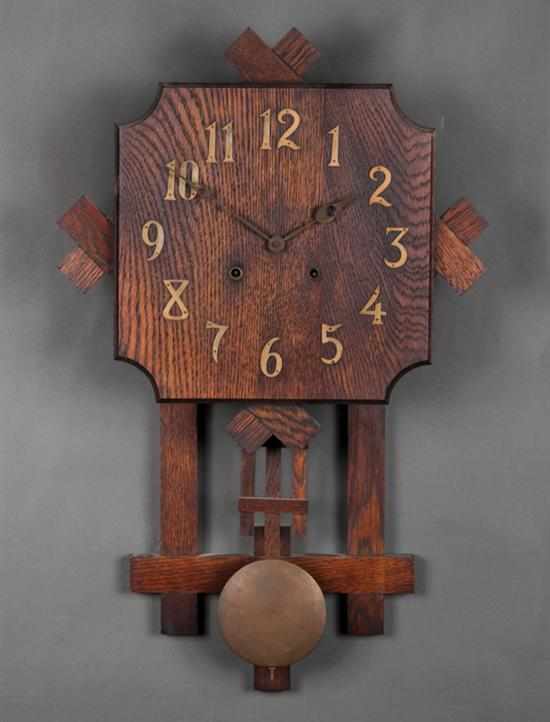 Appraisal: American Arts and Crafts mission style oak wall clock National