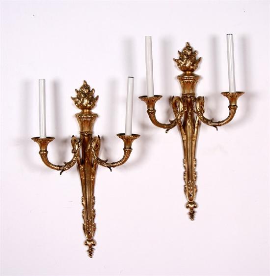 Appraisal: A Pair of Louis XVI Style Two-Light Gilt Bronze Wall