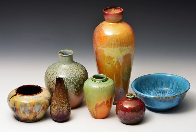 Appraisal: Ashworth PotteryCollection of six lustre vases and a bowlimpressed marksthe