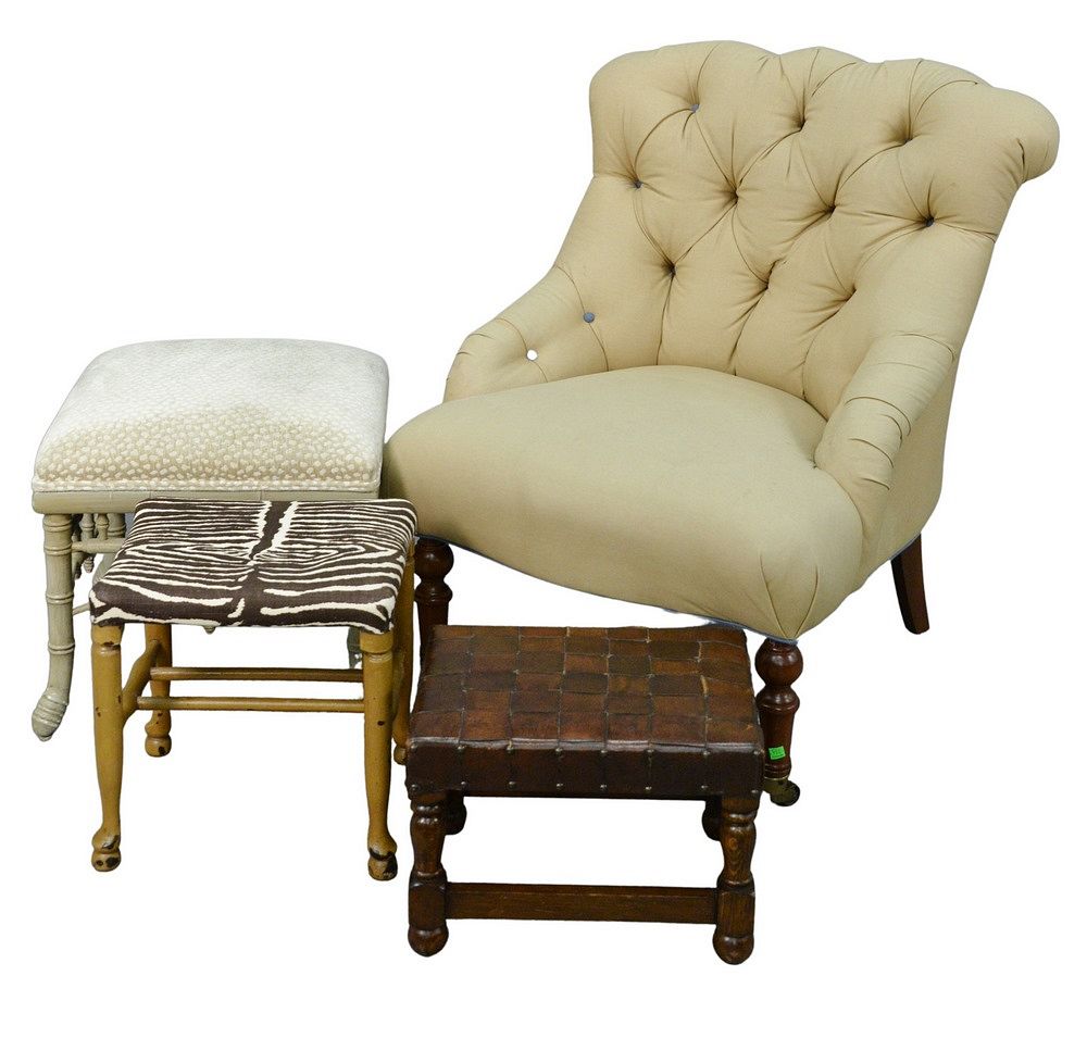 Appraisal: Four Piece Lot to include a tufted upholstered arm chair