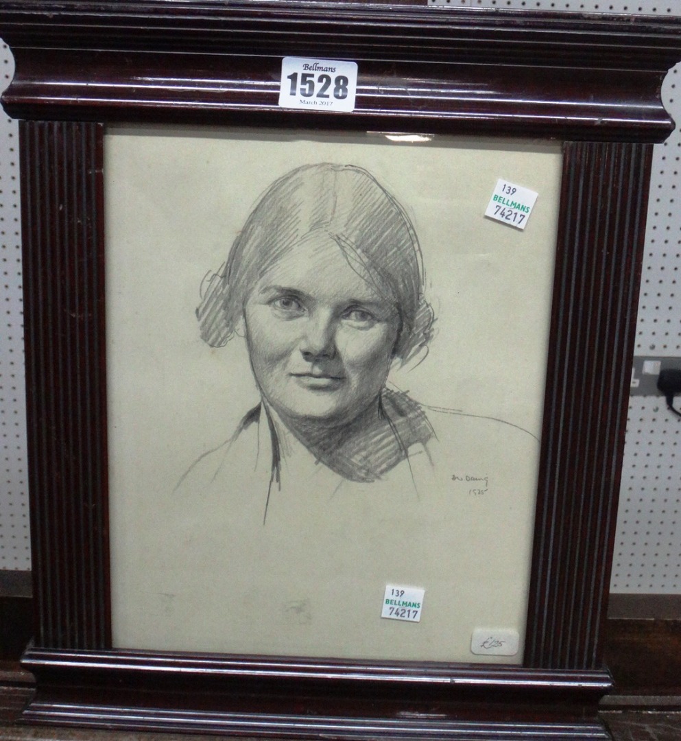 Appraisal: William Dring - Portrait of Mrs Dring pencil signed and