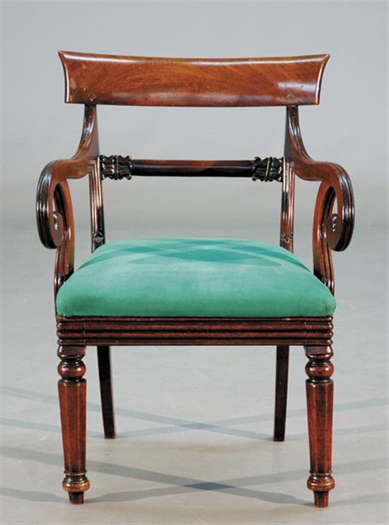 Appraisal: Regency carved mahogany armchair first quarter th centurycurved back and