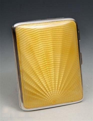 Appraisal: A SILVER CIGARETTE CASE with yellow enamel guilloche decoration maker