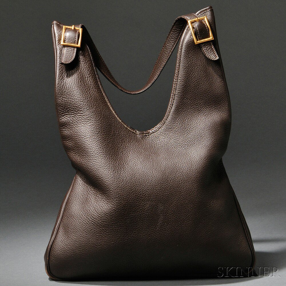 Appraisal: Vintage Leather Handbag Hermes chocolate brown leather shoulder bag with