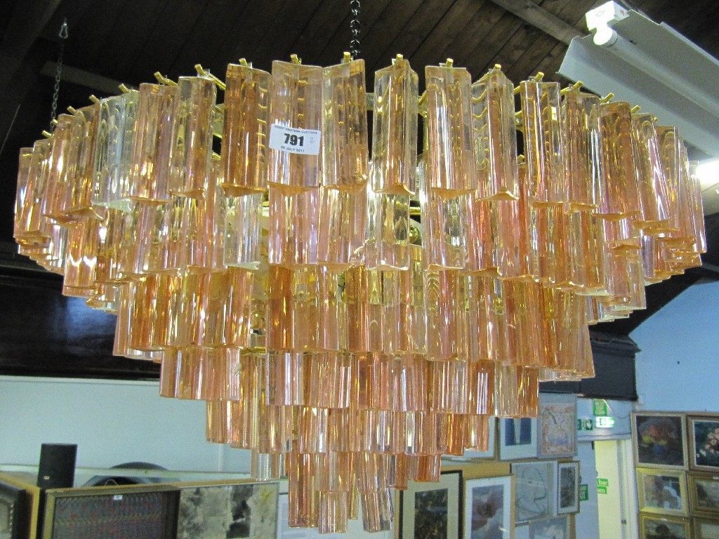 Appraisal: Two modern ceiling lights decorated with pink and white glass