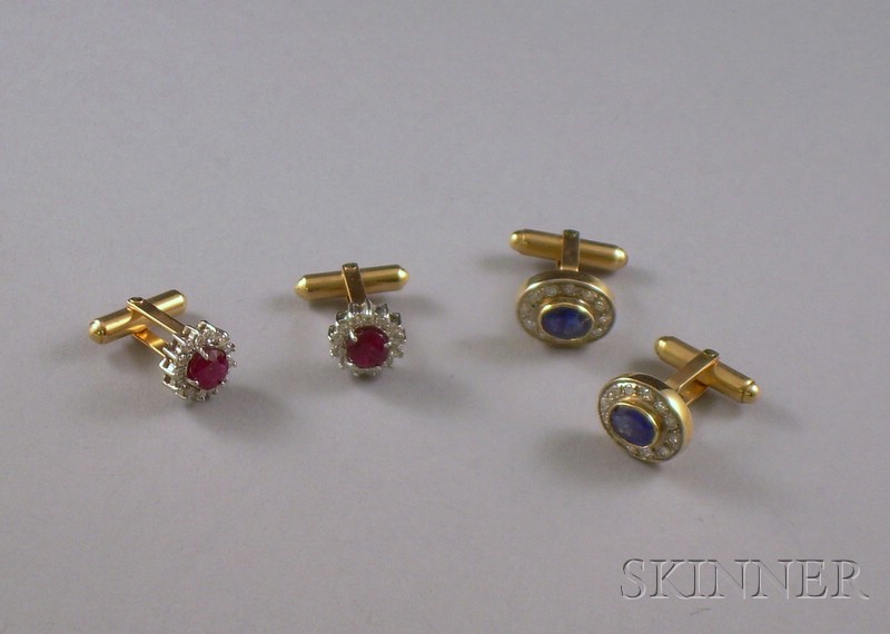 Appraisal: Two Pairs of Gem-set Cuff Links