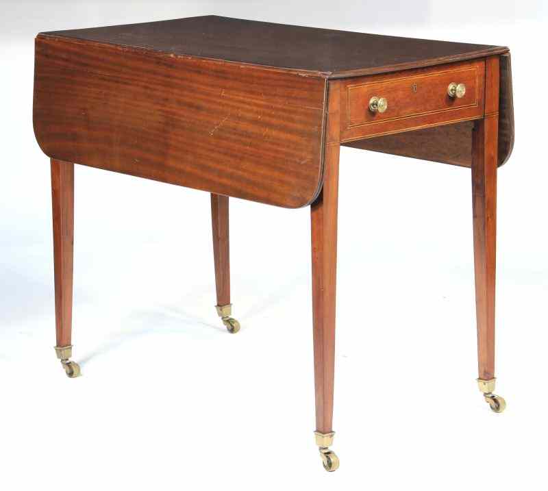 Appraisal: Antique Pembroke Table th century mahogany double beaded edge boxwood