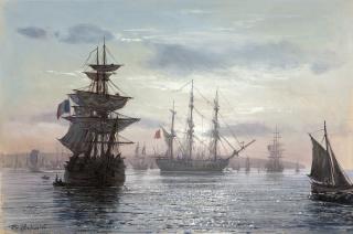 Appraisal: Peter Ellenshaw Ships leaving port signed and dated lower left