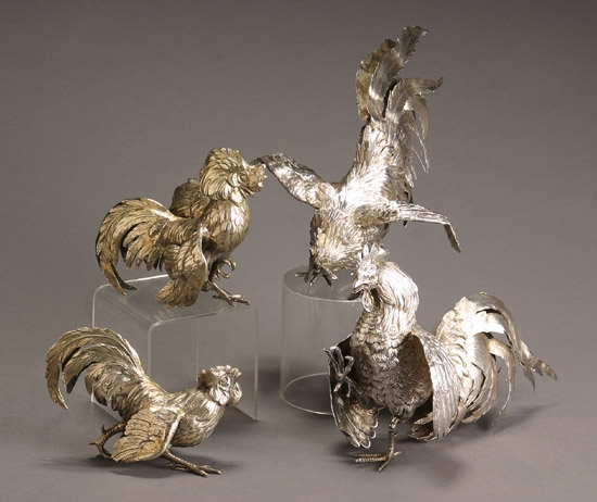 Appraisal: Pair of German Silver Figures of Roosters Late th-Early th