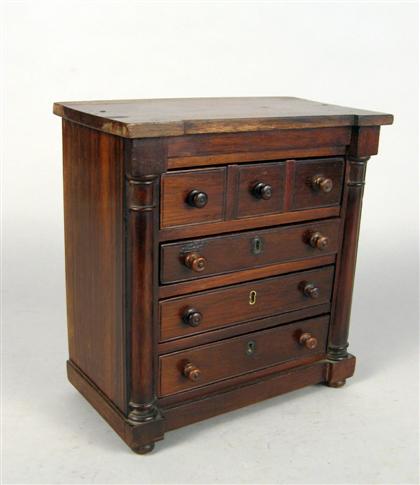 Appraisal: Miniature Biedermeier mahogany chest of drawers circa The shaped rectangular