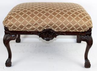 Appraisal: Chippendale style mahogany upholstered ottoman Chippendale style mahogany upholstered ottoman